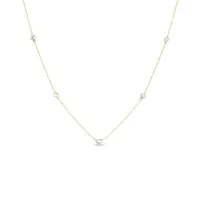 10K Yellow and White Gold 17" 5 Stations Heart Necklace