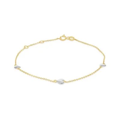 10K Yellow and White Gold 10" 3 Stations Heart Anklets