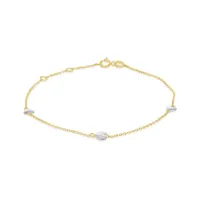 10K Yellow and White Gold 10" 3 Stations Heart Anklets