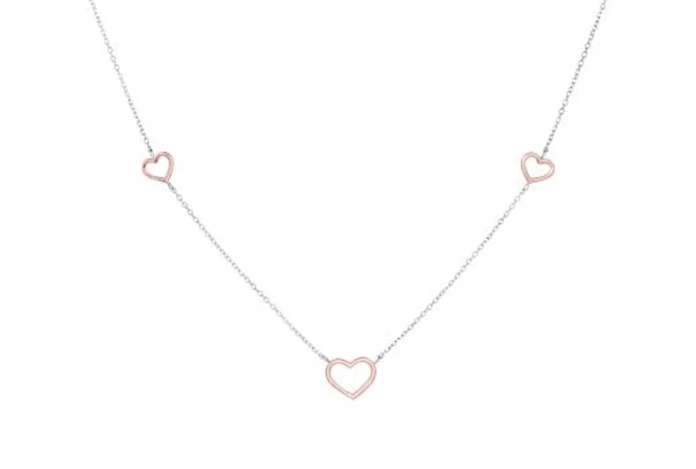 10K Rose and White Gold 17" 3 Stations Open Heart Necklace