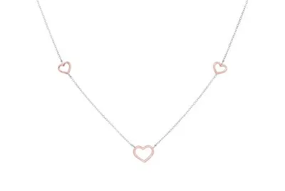 10K Rose and White Gold 17" 3 Stations Open Heart Necklace