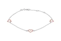 10K Rose and White Gold 7.5" 3 Stations Open Heart Bracelet