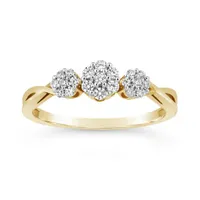 10K Yellow Gold 0.25CTW Diamond Three Cluster Ring