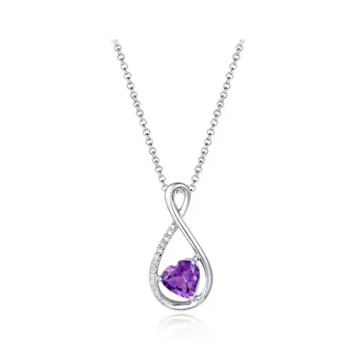 Sterling Silver Amethyst Heart & Diamond Infinity Pendant