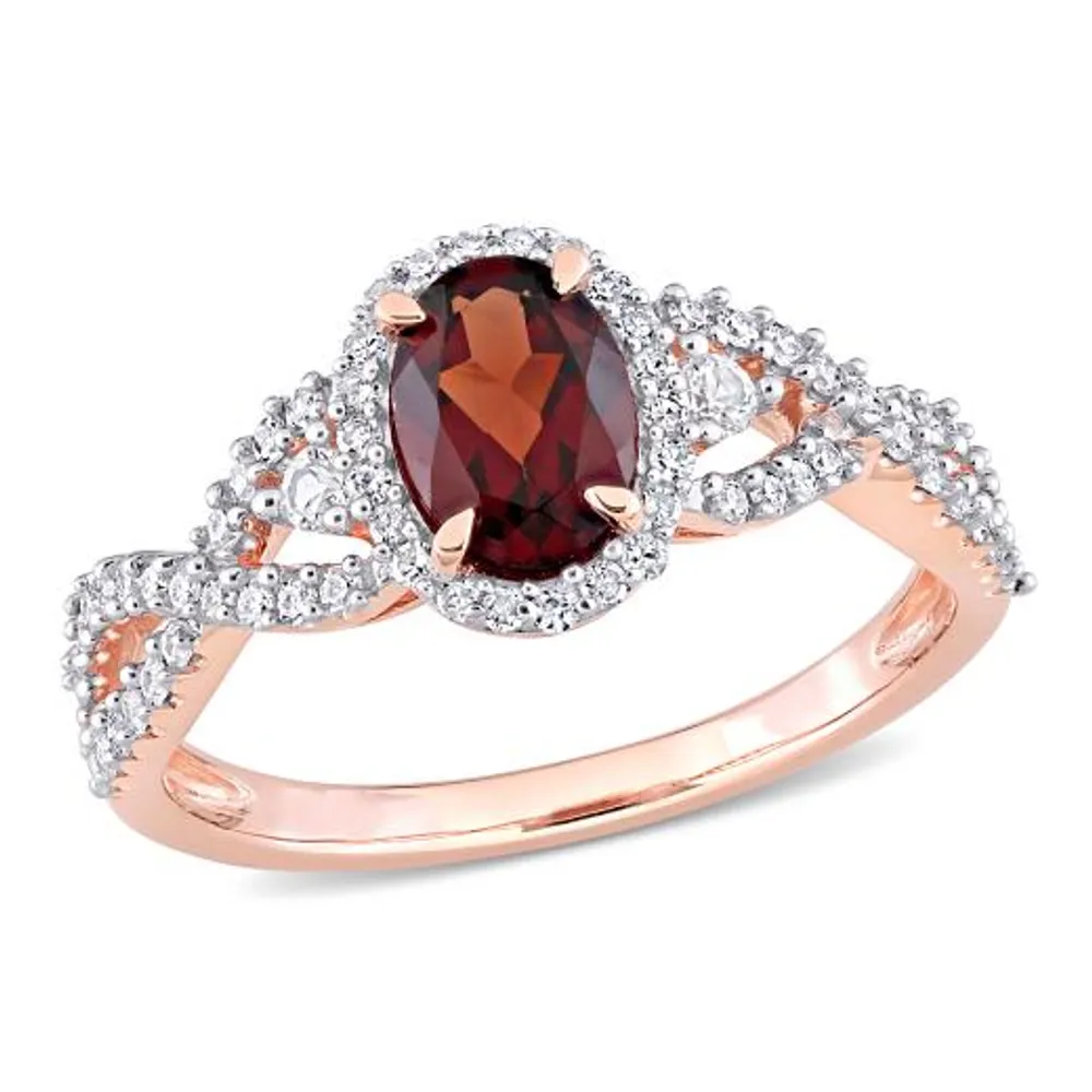 Julianna B 10K Rose Gold Garnet, White Topaz & 0.30CTW Diamond Ring