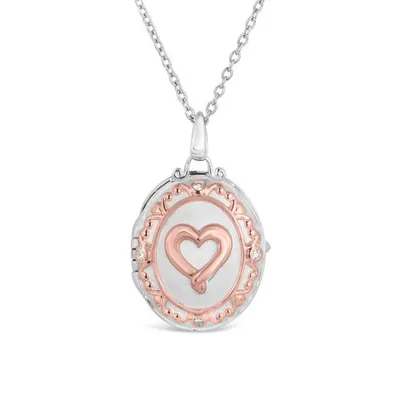 Sterling Silver & Rose Gold Plated 0.03CTW Diamond Heart Locket