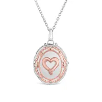 Sterling Silver & Rose Gold Plated 0.03CTW Diamond Heart Locket