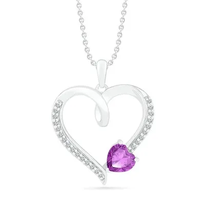 Sterling Silver Amethyst & White Topaz Heart Pendant