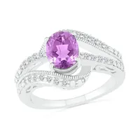 Sterling Silver Amethyst & Created White Sapphire Ring