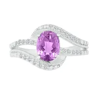 Sterling Silver Amethyst & Created White Sapphire Ring