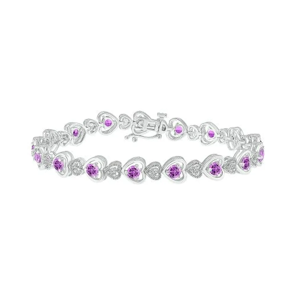 Sterling Silver Amethyst & Created White Sapphire Bracelet