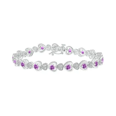 Sterling Silver Amethyst & Created White Sapphire Bracelet