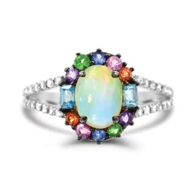 Sterling Silver Opal & Multi Gemstone Ring