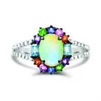 Sterling Silver Opal & Multi Gemstone Ring