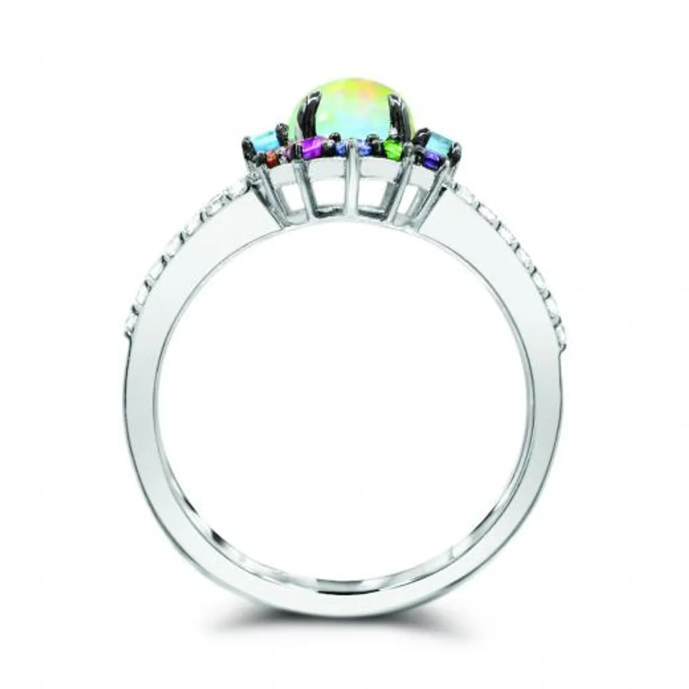 Sterling Silver Opal & Multi Gemstone Ring