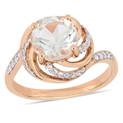 Julianna B Rose Plated Sterling Silver Green Quartz & Diamond Ring