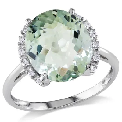 Julianna B 10K White Gold Green Quartz & 0.06CTW Diamond Ring
