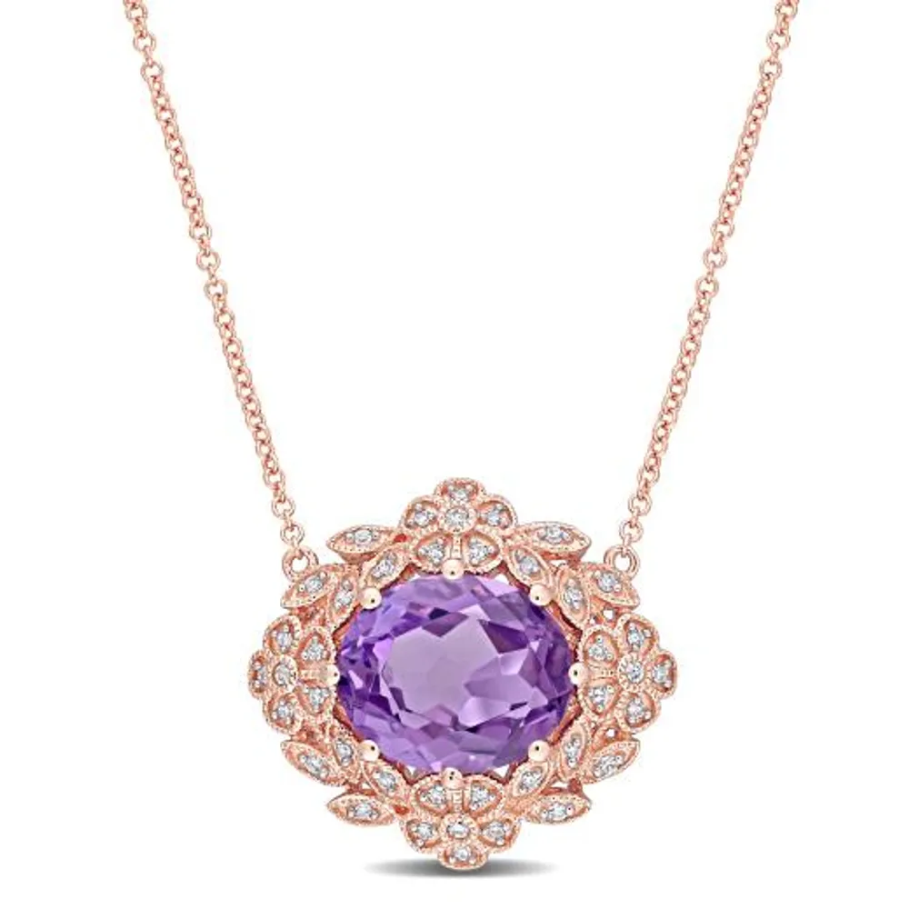 Julianna B 14K Rose Gold Amethyst & Diamond Pendant