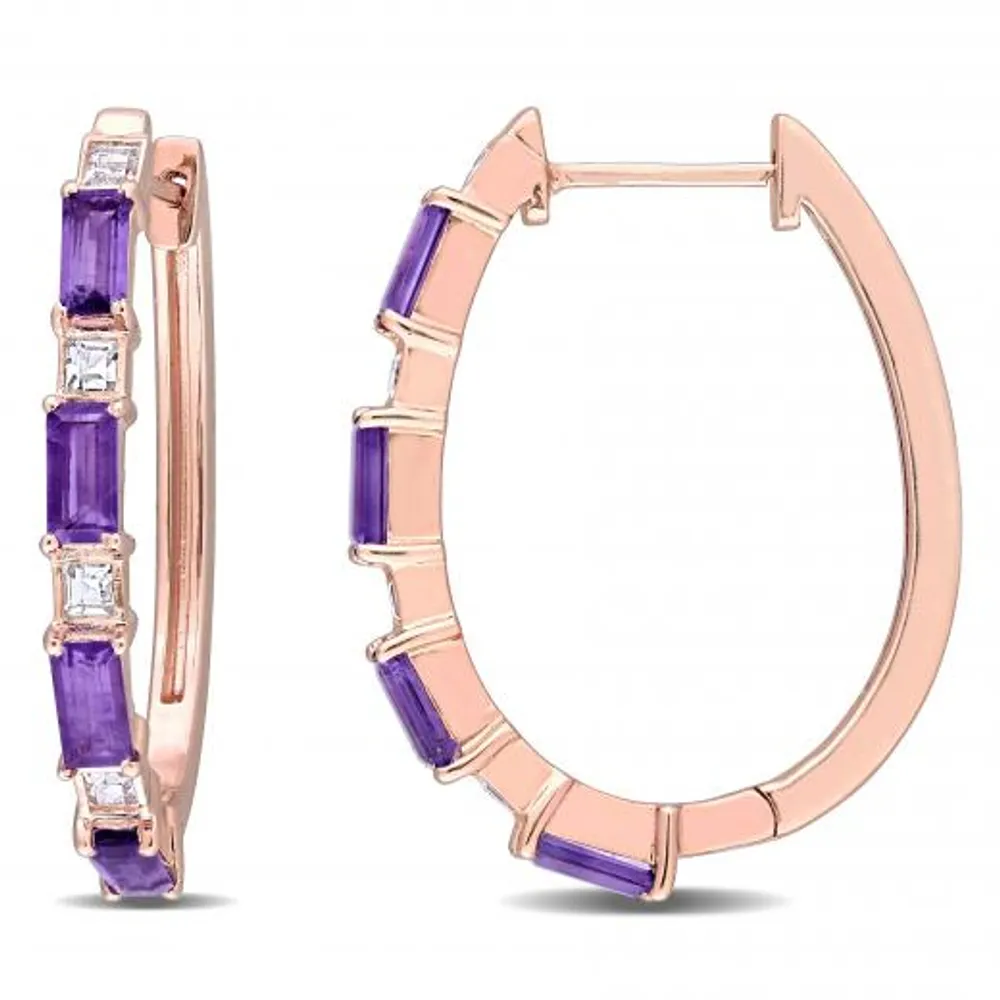 Julianna B Rose Plated Sterling Silver Amethyst & White Topaz Hoop Earrings