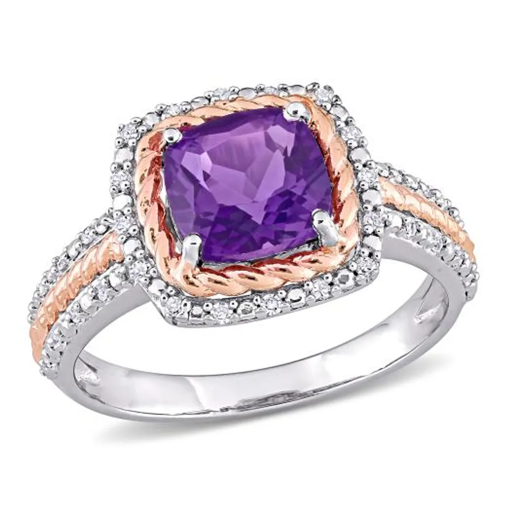 Julianna B Sterling Silver Amethyst & 0.16CTW Diamond Ring