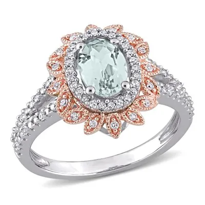 Julianna B 10K White & Rose Gold Aquamarine & Diamond Ring