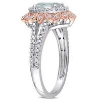 Julianna B 10K White & Rose Gold Aquamarine & Diamond Ring