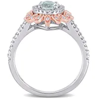 Julianna B 10K White & Rose Gold Aquamarine & Diamond Ring