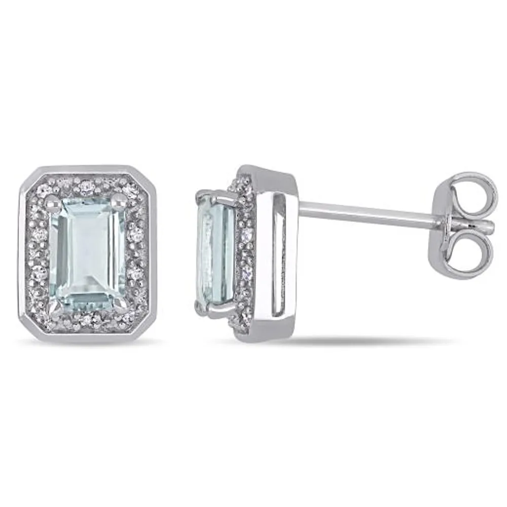 Julianna B Sterling Silver Aquamarine & 0.10ctw Diamond Earrings