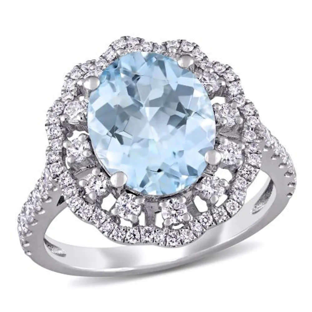 Julianna B 14K White Gold Aquamarine & 0.75CTW Diamond Ring