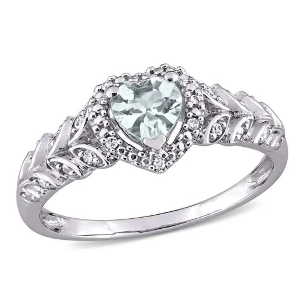 Julianna B 10K White Gold Aquamarine & 0.06ctw Diamond Ring