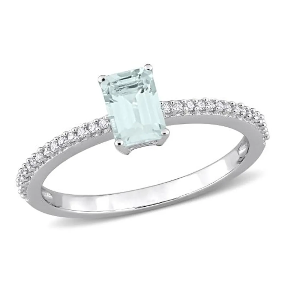 Julianna B 10K White Gold Aquamarine & 0.10CTW Diamond Ring