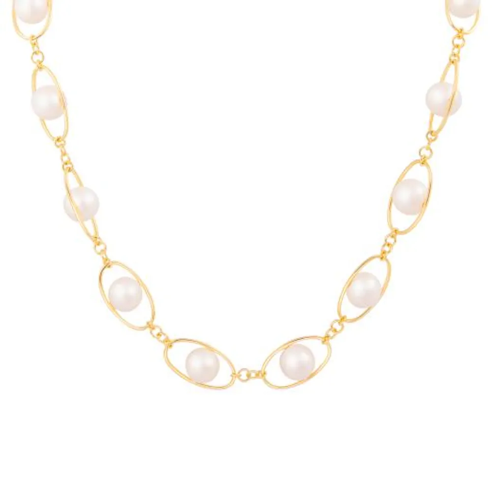 Sterling Silver 10K Yellow Gold Plated 11-12mm 18" Freshwater Pearl Necklace