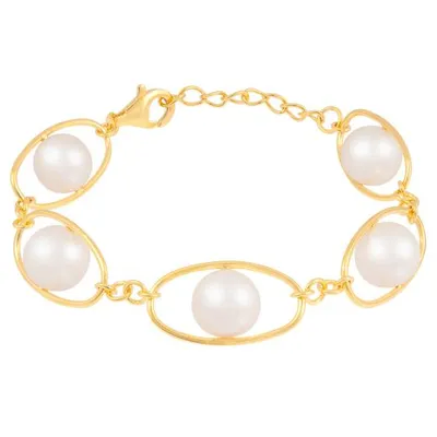 Sterling Silver 10K Yellow Gold Plated 11-12mm 7-8" Freshwater Pearl Bracelet