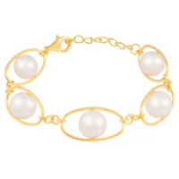 Sterling Silver 10K Yellow Gold Plated 11-12mm 7-8" Freshwater Pearl Bracelet