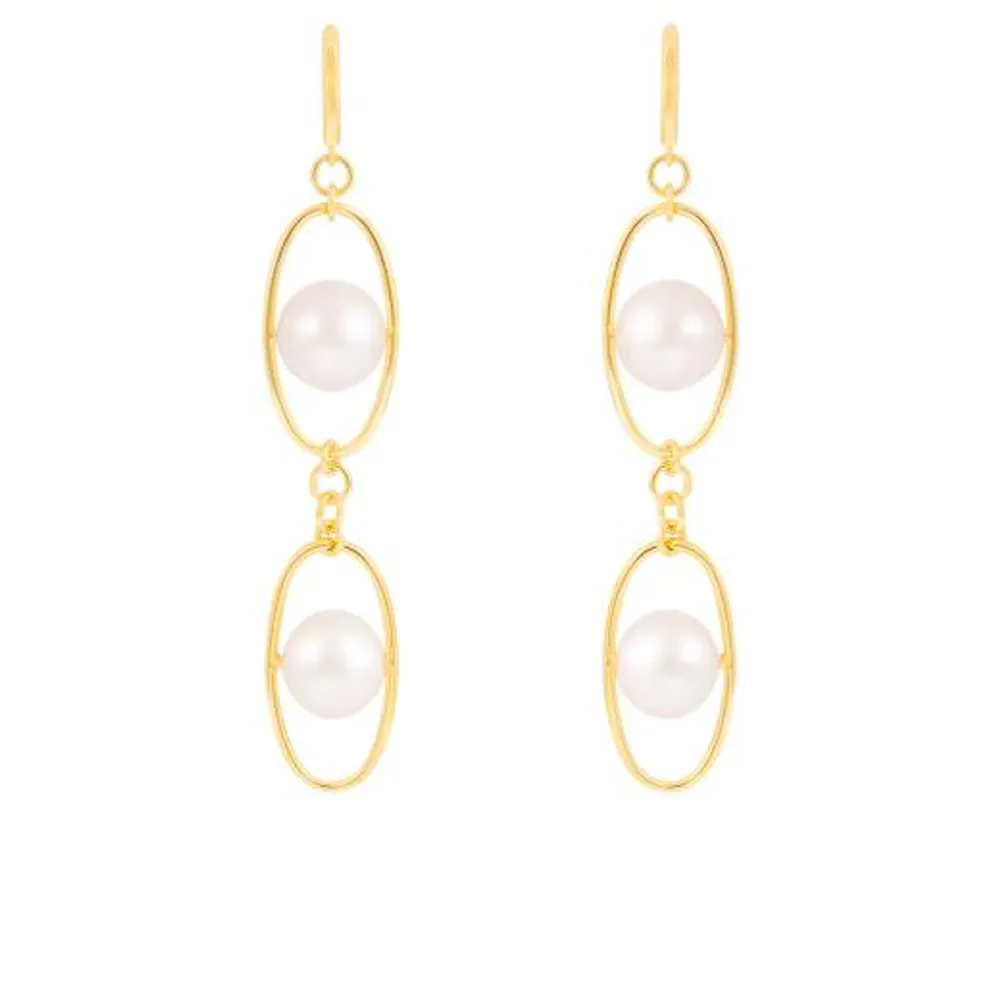 Sterling Silver 10K Yellow Gold Plated 11-12mm Freshwater Pearl Earrings