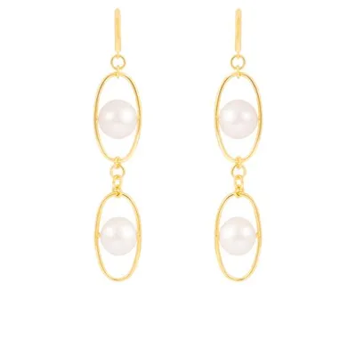 Sterling Silver 10K Yellow Gold Plated 11-12mm Freshwater Pearl Earrings