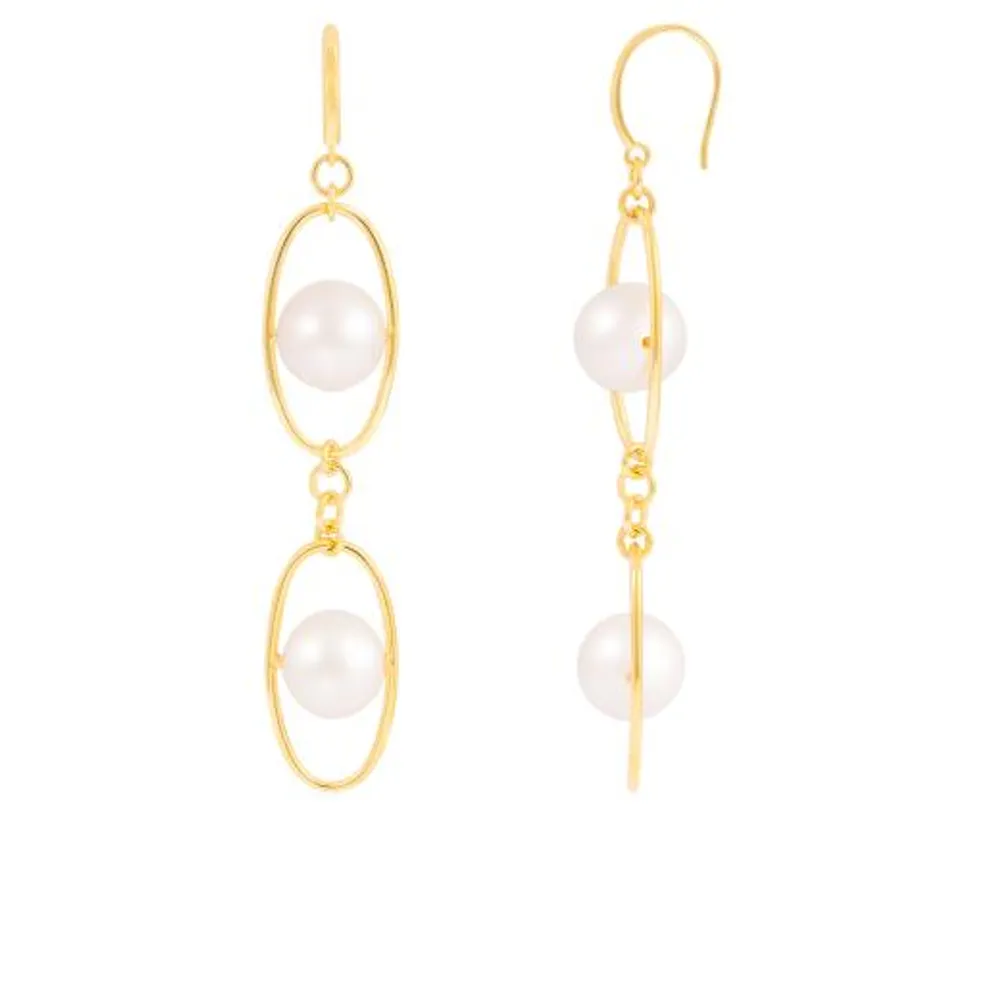 Sterling Silver 10K Yellow Gold Plated 11-12mm Freshwater Pearl Earrings