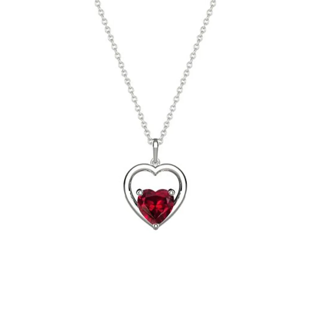 Sterling Silver Created Ruby Heart Necklace