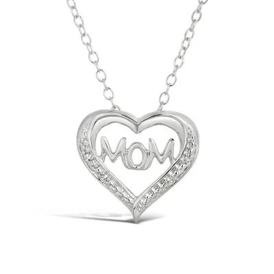 Sterling Silver 0.01CTW Diamond Mom Heart Pendant