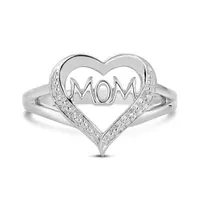 Sterling Silver 0.01CTW Diamond Mom Heart Ring