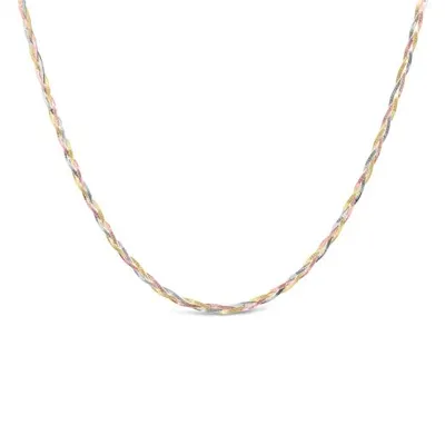 10K Tri-Colour Gold 16+2" 2.7mm Three Strands Braid Herringbone Necklace