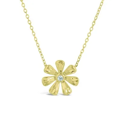 10K Yellow Gold Cubic Zirconia Flower Necklace