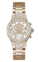Guess Women's Rose Gold-Tone and Rhinestone Multifunction Watch