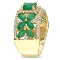 14K Yellow Gold Emerald & Diamond Ring