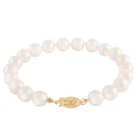 14K Yellow Gold 5-6mm White Akoya Pearl 7.25" Bracelet