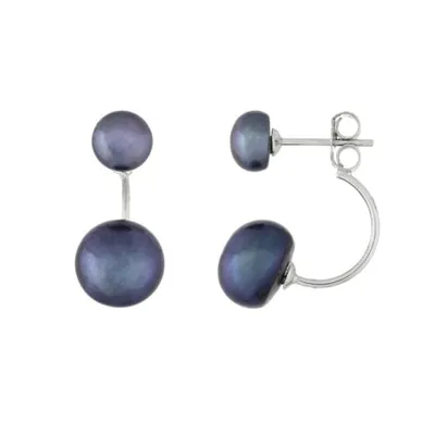 Sterling Silver 8-8.5mm and 5-5.5mm Button Shaped Freshwater Pearl Earrings