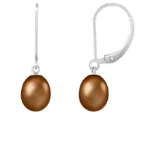 Sterling Silver 7-7.5mm Brown Freshwater Pearl Earrings