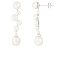 Sterling Silver 6-8mm Pearl & Cubic Zirconia Earrings