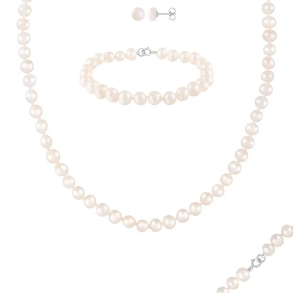 Double Strand Pearl Necklace, Bracelet & Earring Set