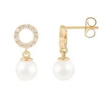 14K Yellow Gold 6.5-7mm Akoya Pearls and 0.20ctw Diamond Earrings